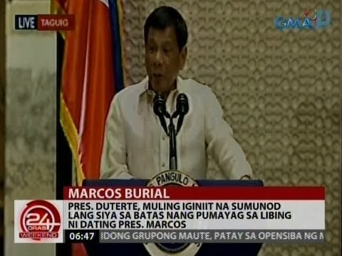 Pres. Duterte, muling iginiit na sumunod lang siya sa batas nang pumayag sa libing ni Marcos