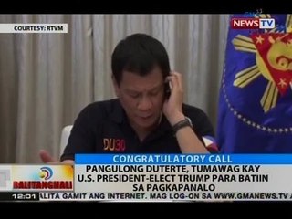 BT: Pang. Duterte, tumawag kay US President-elect Trump para batiin sa pagkapanalo
