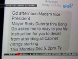 Robredo, nagbitiw sa HUDCC matapos sabihan ni Pres. Duterte na huwag nang dumalo sa cabinet meetings