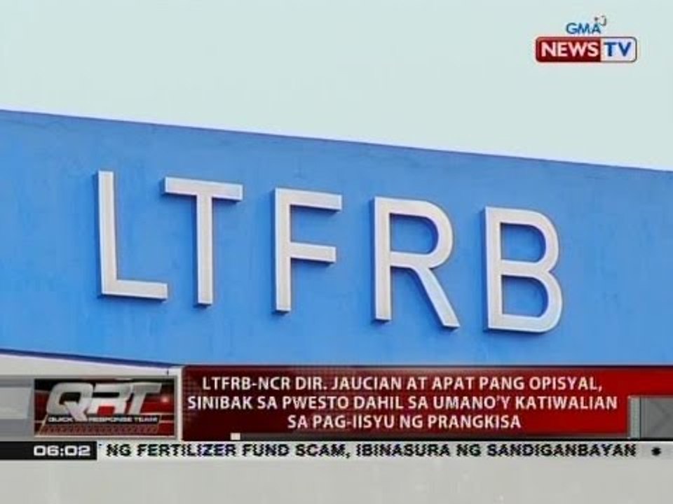 5 opisyal ng LTFRB-NCR, sinibak sa pwesto dahil sa umano'y katiwalian sa pag-iisyu ng prangkisa