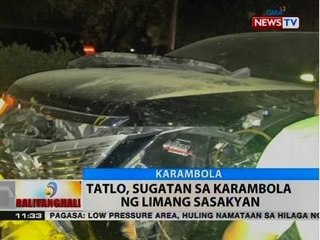 BT: Tatlo, sugatan sa karambola ng limang sasakyan