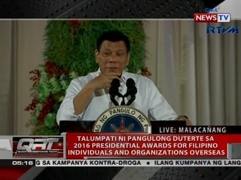 Talumpati ni Pang. Duterte sa 2016 Presidential Awards for Filipino Individuals and Org. Overseas