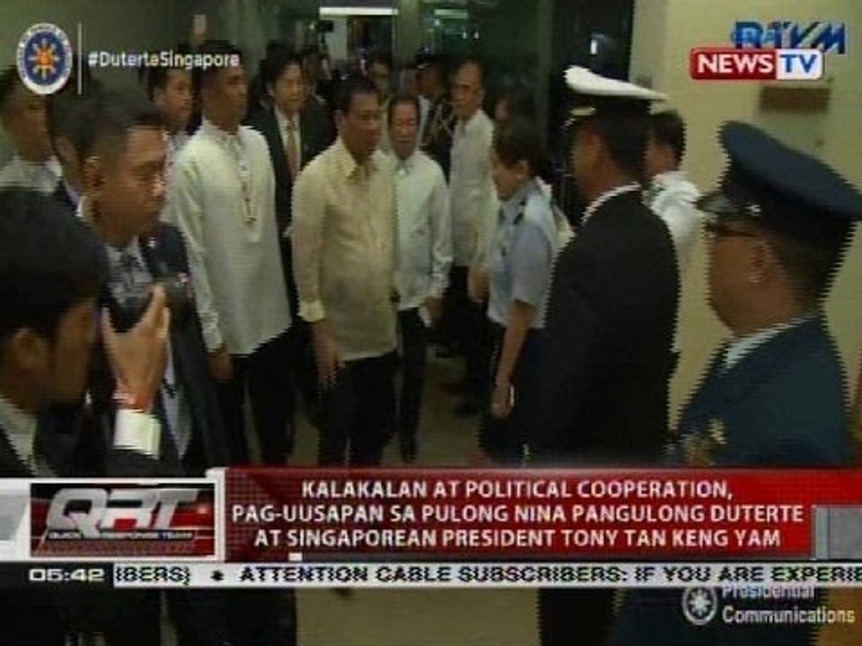 Kalakalan at political cooperation, paguusapan sa pulong nina Pres. Duterte at Pres. Tony Tan