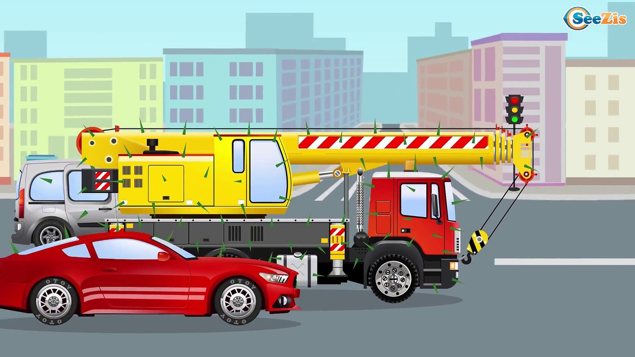 The Red Bulldozer and Big Truck in the City - Funny Cars - Cars & Trucks for Kids