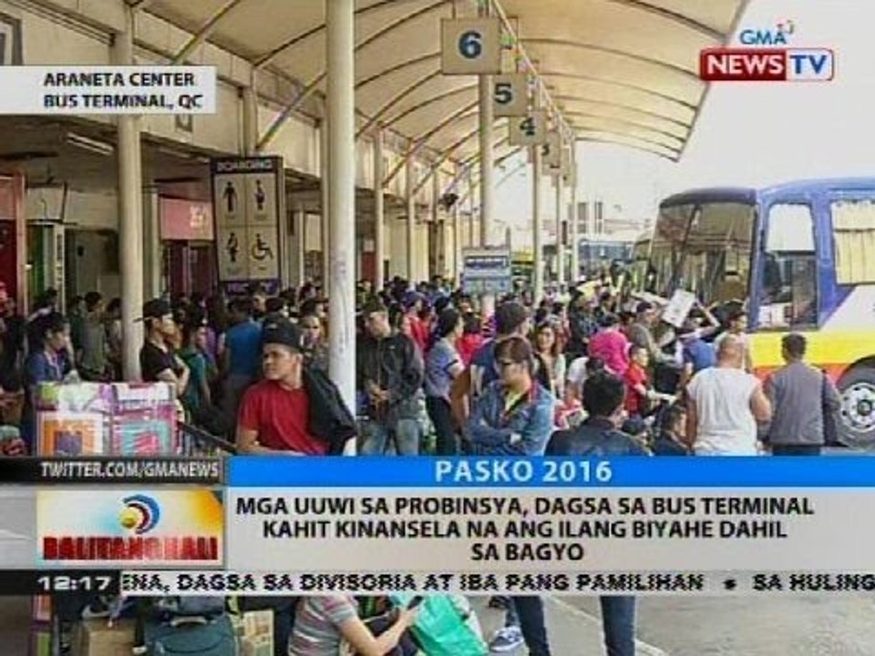 Mga uuwi sa probinsya, dagsa sa bus terminal, kahit kinansela na ang ilang biyahe dahil sa bagyo