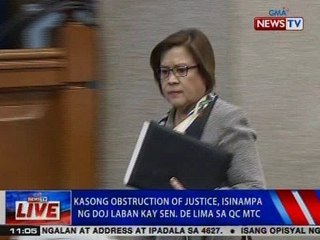 NTVL: Kasong Obstruction of Justice, isinampa ng DOJ vs. Sen. De Lima sa QC MTC