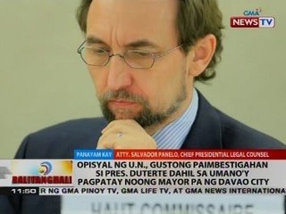 BT: Opisyal ng U.N., gustong paimbestigahan si Pres. Duterte