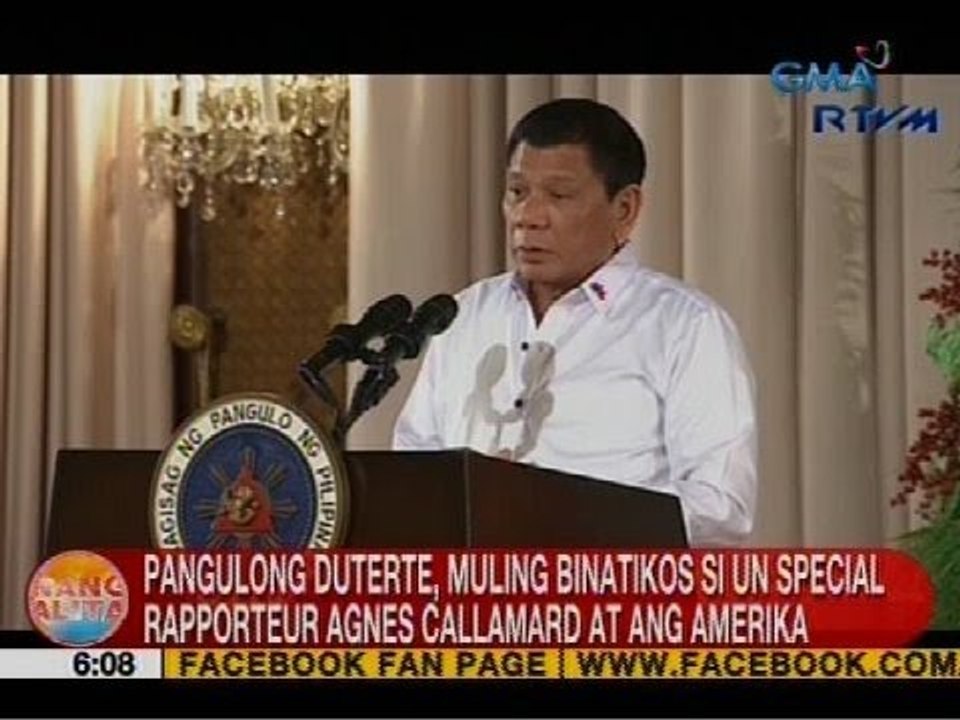 Pangulong Duterte, muling binatikos si UN Special Rapporteur Agnes Callamard at ang Amerika