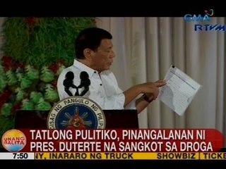 UB: Tatlong pulitiko, pinangalanan ni Pres. Duterte na sangkot sa droga