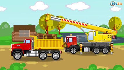 The Red Bulldozer and Big Truck in the City - Cartoon for children - Cars & Trucks for Kids