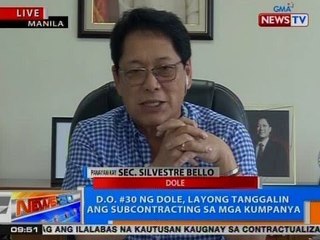 NTG: D.O. #30 ng DOLE, layong tanggalin ang subcontracting sa mga kumpanya