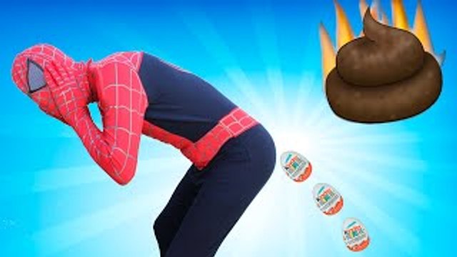 Spiderman Poo Surprise Eggs w/ Pink Spidergirl Candies Prank Superheroes Web Fun Movie In