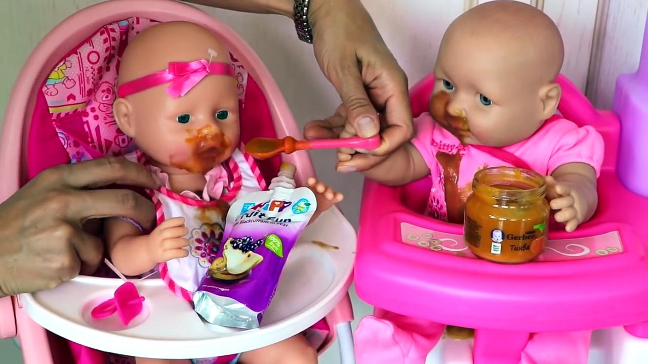Baby Doll Bath time after bad baby messy feeding - funny kids play toys video