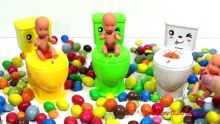 Baby Dolls and Toilet Peeps Toys Funny Surprises in SLIME Colours Candy Video for Children to Watch