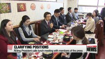 Hwang indicates suspended president's key policies will continue in lunch with the press