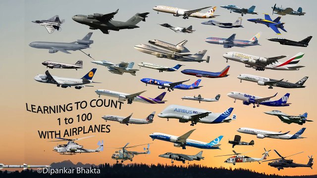 Kids learning Counting numbers 1 to 100 with airplanes HD