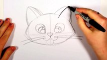 How To Draw A Cute Kitten Face - Tabby Cat Face Drawing Art for Kids   CC