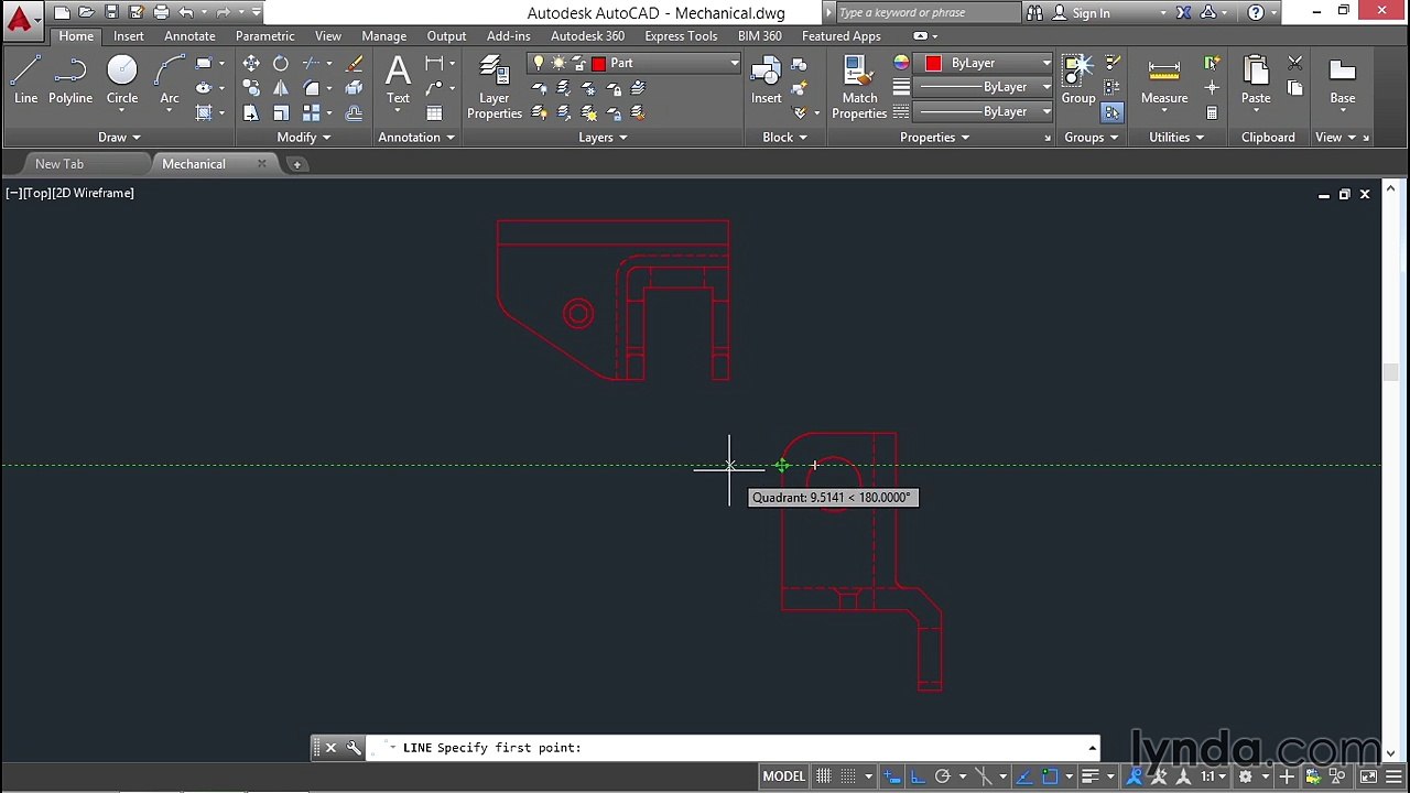 48 Employing object-snap tracking (AutoCAD 2016 Essential Training)