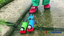 Thomas and Friends kid playing outside with Thomas Train toys James Percy Diesel 10 Ryan ToysReview