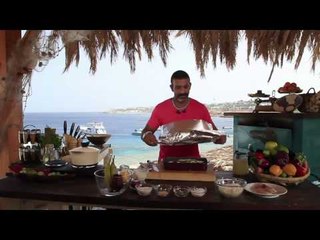 سمك قاروص بالزيت و الليمون - سلاطة فواكة | شبكة وصنارة حلقة كاملة