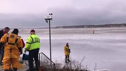 VIDEO. Des pompiers sauvent un chien piégé par un lac gelé dans le Michigan