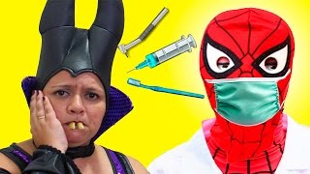 Maleficent vs Spiderman Dentist Tooth Prank Fun...