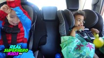 SPIDERMAN FROZEN ELSA JOKER and BABY SPIDER-MAN SuperHeroes Dancing in a Car! REAL SuperHero Kids TV