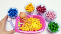 Baby Doll Bath Time Playing Pez Gumballs Surprise Toys Learning Learn Colors