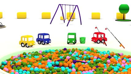 Dessin animé déveil. 4 Voitures colorées. Apprendre les couleurs. Bateau dans la piscine