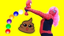 Spiderbaby Poo Colored Balls w/ Spider Girl & Spiderman vs Joker and Elsa Poo Prank Superh