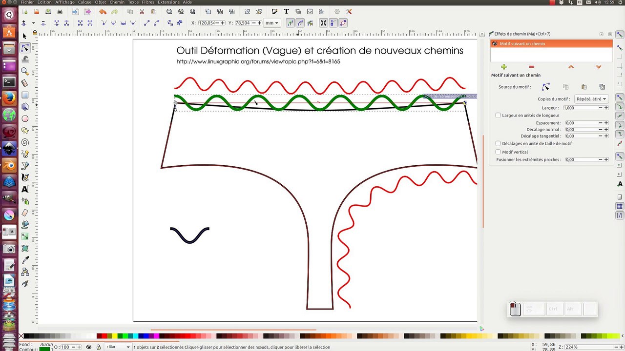 Tuto inkscape : un effet ruban de dentelle le long d'une courbe