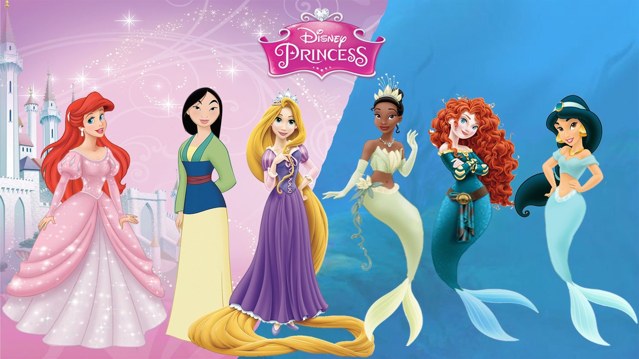 DISNEY PRINCESS Transforms Into MERMAIDS Ariel Rapunzel Jasmine | Coloring Videos For Kids