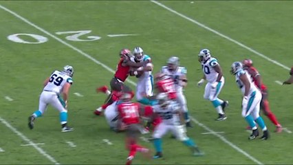 Cam Newton sacked by Robert Ayers