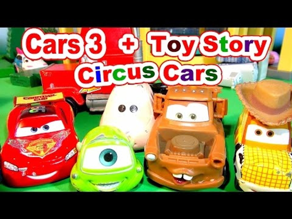 Cars 3 Trailer Prediction Lightning McQueen and Mater in the Toy Story Circus with Woody Hamm and Bu