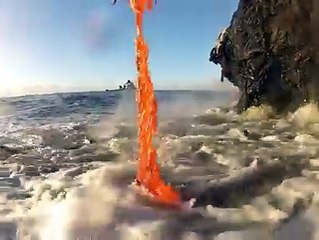 Lava entering the ocean (rare footage)