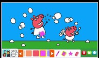 Peppa Pig and George playing with soap bubbles. Coloring Book game Peppa pig
