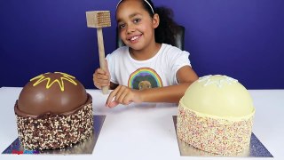 BASHING 2 Giant Surprise Chocolate Candy Cakes - Real Food Fight Daddy Freaks Out-