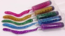 How to Make Rainbow Glitter Syringe Slime Recipe 무지개 반짝이 주사기 액체괴물 만들기 흐르는 점토 슬라임 놀이