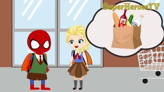 Spiderman & Frozen Elsa Doze when going Supermarket Funny Story! w_ Superman Superhero Fun IRL-9N3W3MSj