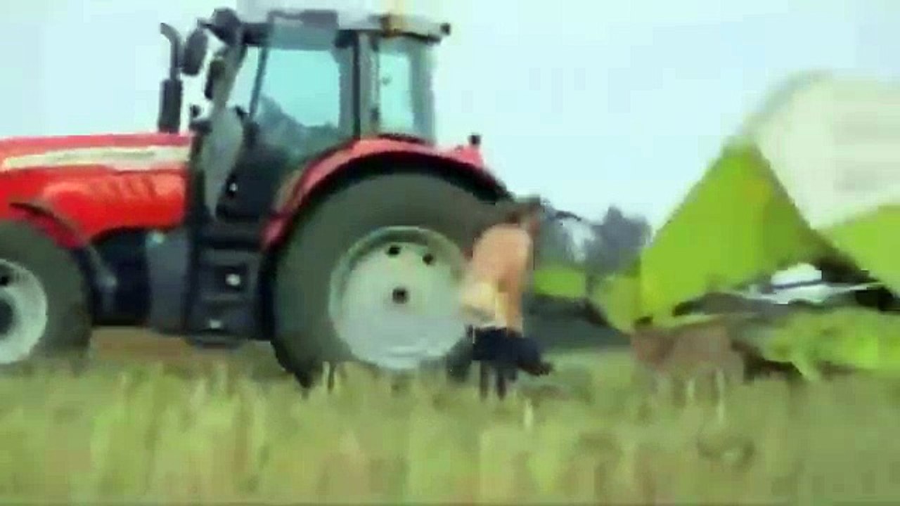 Naked Man Jumps into the Combine-Harvester (Best Funny Videos - Fun)