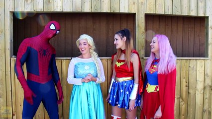 Frozen Elsa Gets RAINBOW HAIR SPELL! w/ Spiderman Maleficent Joker Pink Spidergirl! Superh