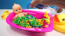 Doll Bath Learn colors of M&M's Chocolate candies. Children's songs and rhymes!