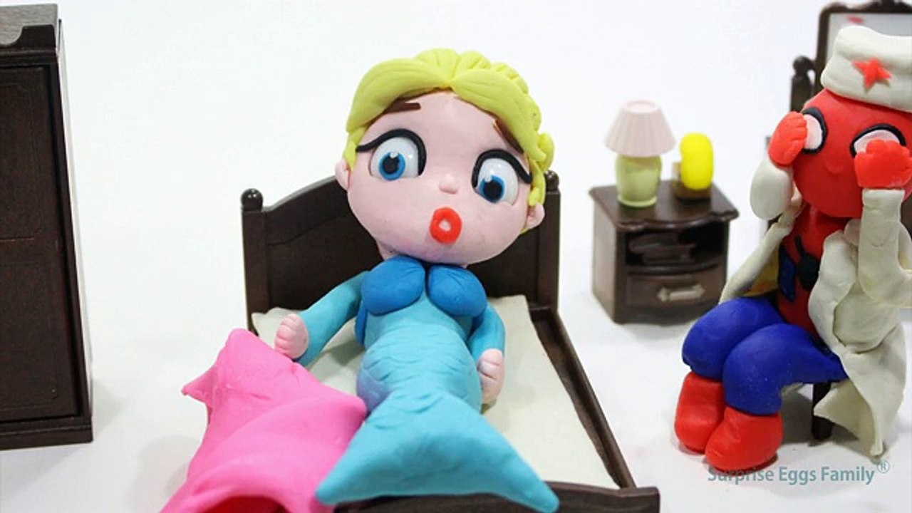 Frozen Elsa Becomes a Mermaid! Elsa VS Spiderman Play Doh Stop Motion Superhero in Real Life Videos