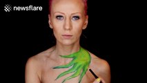 Makeup artist creates Grinch inspired body paint