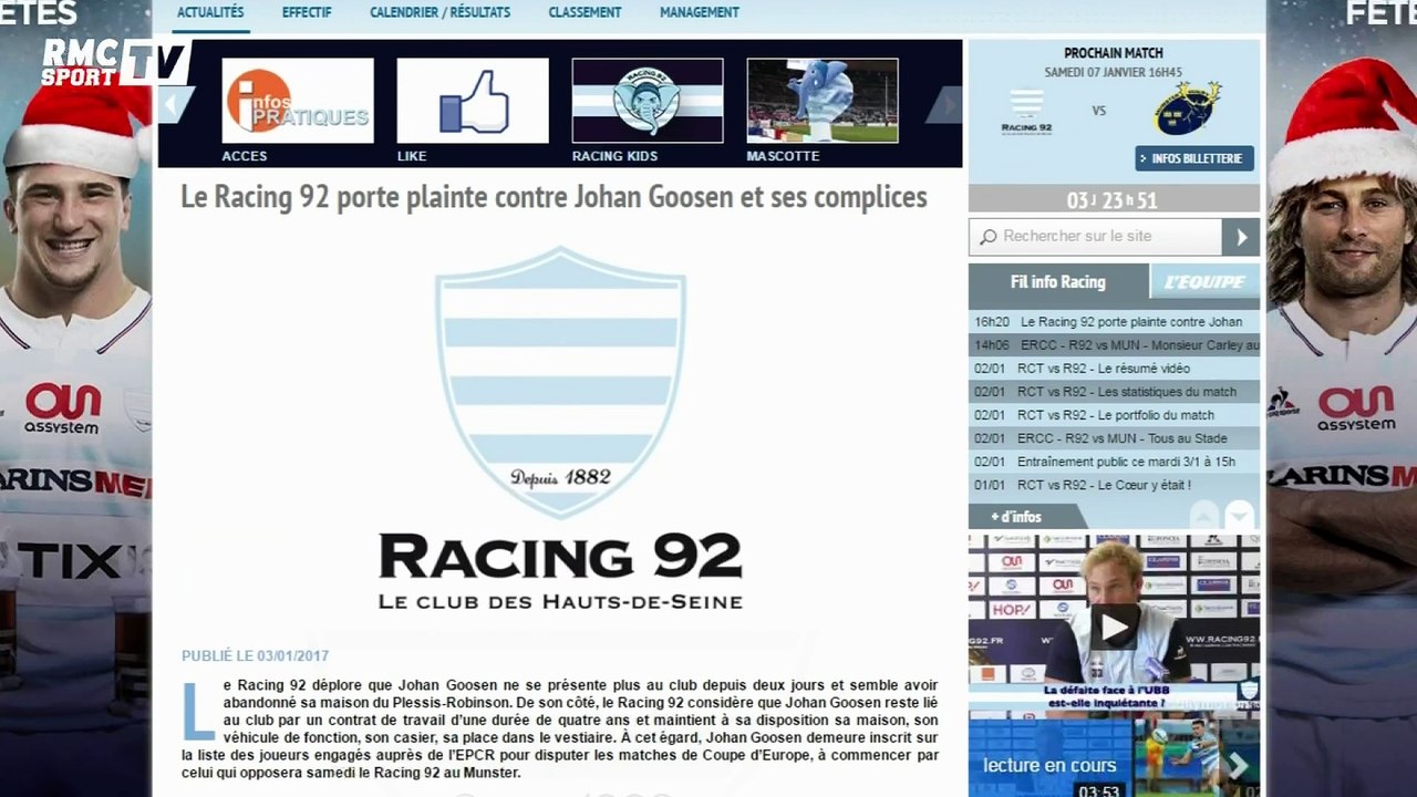 Le Racing 92 porte plainte contre  Goosen