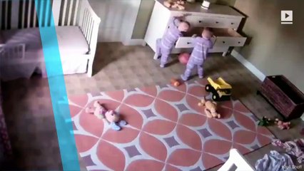 Caught on video: Two-year-old moves toppled dresser to save twin brother