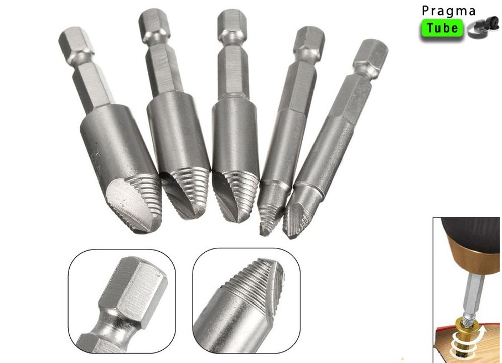 Jeu de 5 extracteurs de vis-écrous-goujons abimés, rouillés et cassés Nickel HSS 4241