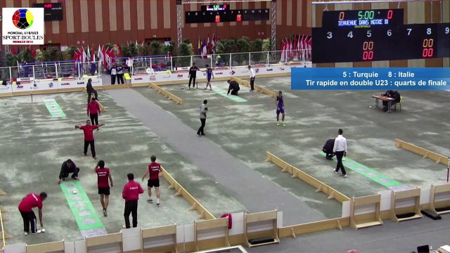 Quarts de finale, tir rapide en double U23, Turquie et Italie, Sport Boules, Mondial Jeunes, Monaco 2016