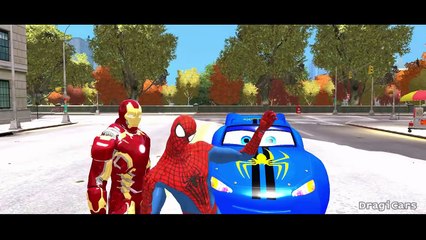 SPIDERMAN IRONMAN & LIGHTNING MCQUEEN Spider-Man Nursery Rhymes & Wheels On The Bus Song