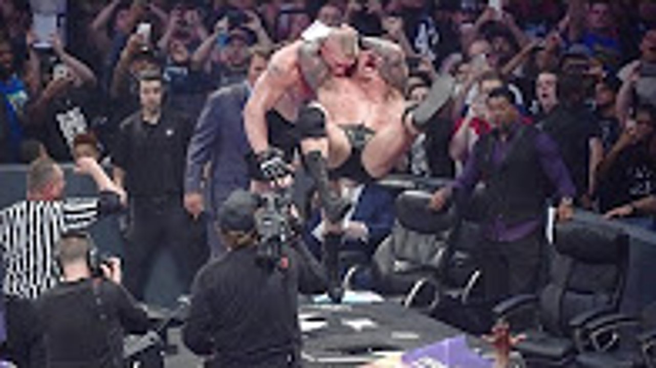 Randy Orton RKO Brock Lesnar on The Announce Table - Summerslam 2016